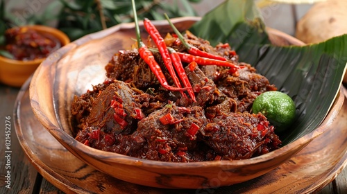 Rendang original recipes from indonesia . Generative Ai photo