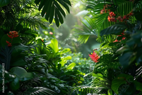 Lush Tropical Rainforest with Sunlight and Exotic Plants