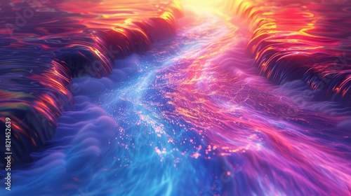 Psychedelic Rainbow Waterfall A Vibrant D of Swirling Energy and Light photo