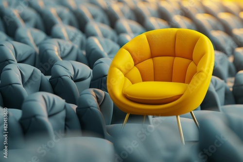 ellow chair standing out from the crowd. Business concept. 3D rendering photo