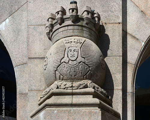 bas relief on a bridge pillar of the image of king erik the saint of sweden photo