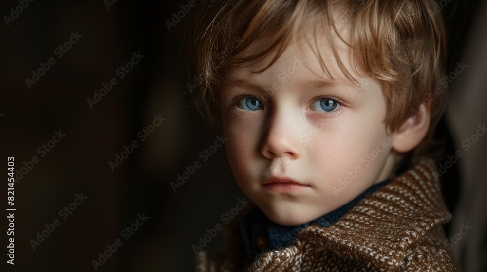 Portrait of a 10 year old boy with blond hair and blue eyes