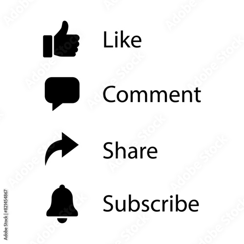 Like, comment, share and subscribe icons