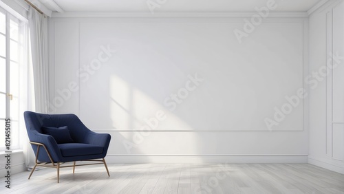 contemporary living room, Sailcloth White color wall background and Navy chair, modern photo