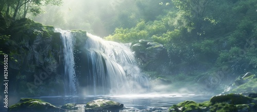 A D Rendered Masterpiece Historical Painting Style Waterfall in Impressionistic Brush Strokes Under Soft Morning Light