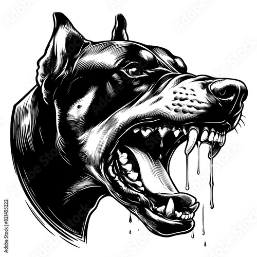 Hand drawn illustration of fierce doberman dog, vector sketch isolated on transparent background.	