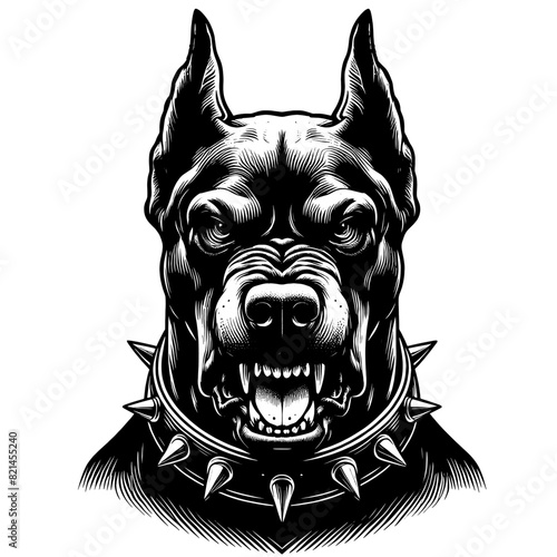 Hand drawn illustration of fierce doberman dog, vector sketch isolated on transparent background.	