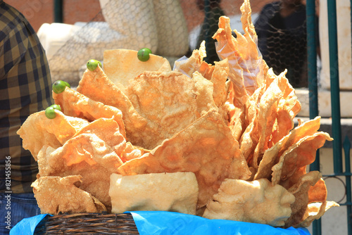 mexican street vendor, fry pork skin known as chicharron is a very popular mexican snack, mexican market, mexican food