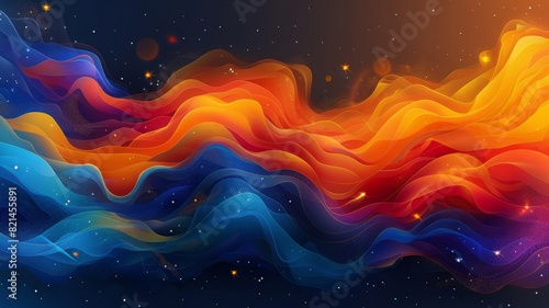 Colorful Background With Waves and Stars