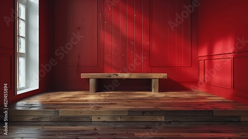 Red Room With Wooden Bench