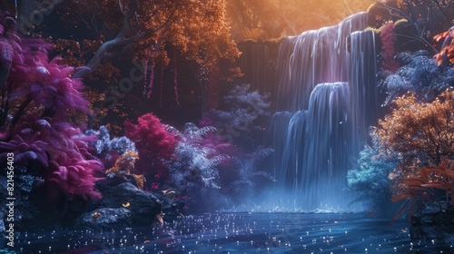 Infrared Light Source Illuminating a Vibrant D Waterfall Landscape photo