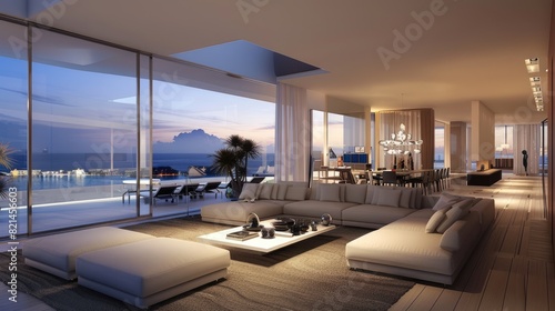 Modern interior style of luxury living room with a view 