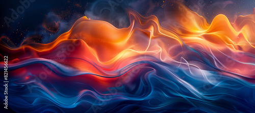 Abstract Fluid Art with Orange and Blue Waves