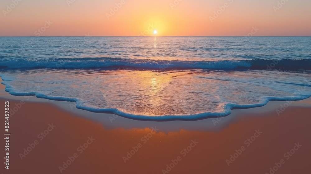A sunset over the ocean with a wave breaking on it, AI