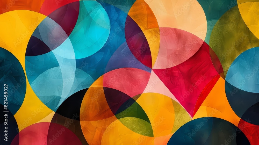 A vibrant geometric illustration of overlapping circles and triangles in various colors A vibrant geometric illustration of overlapping circles and triangles in various colors