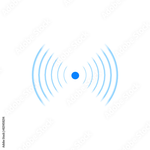 Wi-Fi technology digital radar sonar vector symbol, blue wireless waves radial signal, sound effect network antenna icon