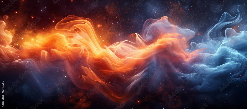 Abstract Orange and Blue Swirls with Smoke Effect