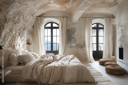 Bedroom interior in Cave (Hotel in Alps / Cappadocia)