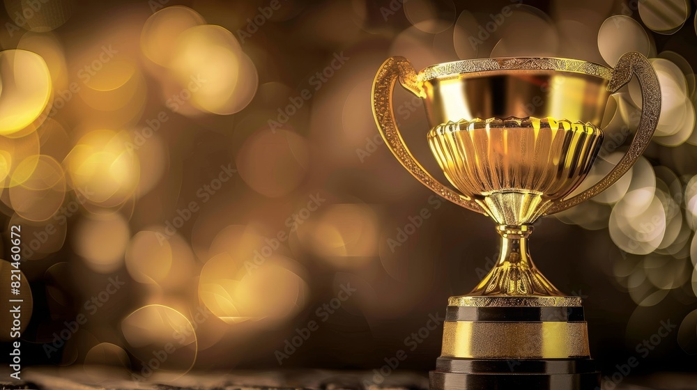 a beautiful golden trophy on top of a wooden table a beautiful golden trophy on top of a wooden table