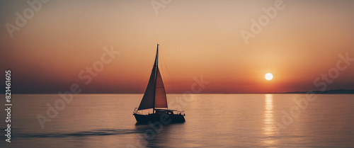 silhouette of a sailboat on the horizon at sunset  long exposure 