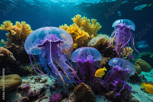 jellyfish in the blue sea