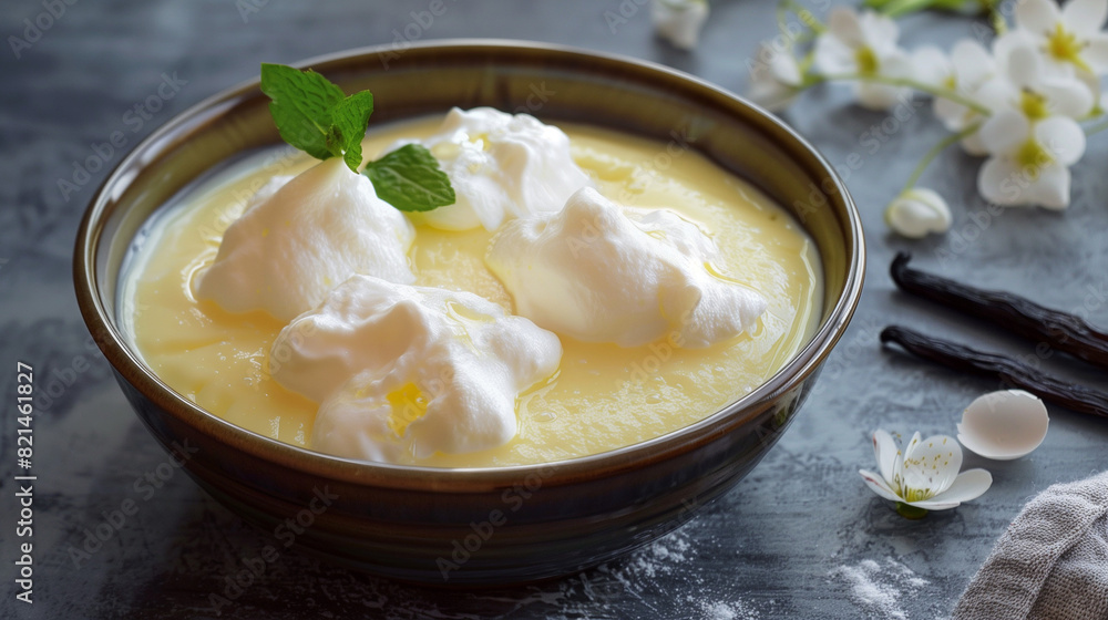 hungarian madártej recipe photo like floating island vanilla custart an egg yolk based vanilla liquid some light boiled sweet egg white foam cloud floating inside traditional hungarian cousine