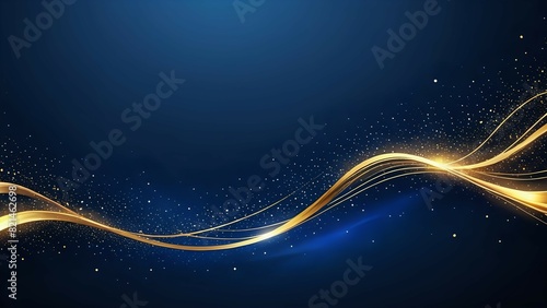 Dark blue luxury background with shiny gold wave lines