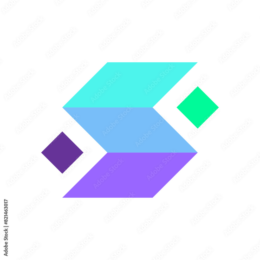 Abstract Geometric 3D Square and Rectangle Letter S Shape. Violet Green Purple Blue Design Usable for Business and Companies Logos or Personal Using. Flat Vector Logo Design Abstract Geometric 3D Square and Rectangle Letter S Shape. Violet Green Purple Blue Design Usable for Business and Companies Logos or Personal Using. Flat Vector Logo Design