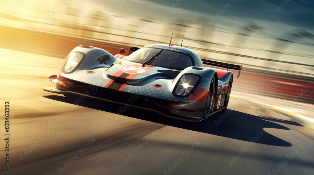 Race car with motion-blurred background in speed ring