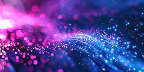 Digital Abstract Background With Glowing Fiber Optics in Blue and Pink