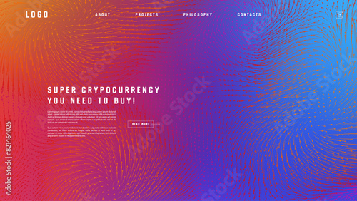Landing page abstract design with vector field forces matris. Colorful template for website or app. Magnetic flow chart