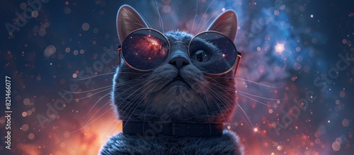 Spaceloving Grey Cat Peers into the Cosmos through Stylish Glasses photo
