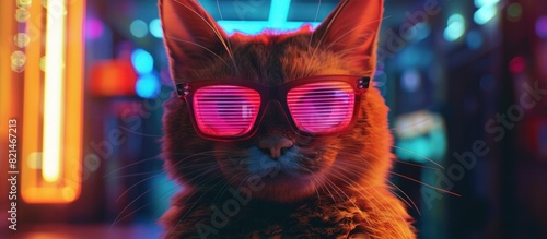 Fat Cat Donning LED Glasses Illuminates Techno Club Scene with D Rendered Style photo