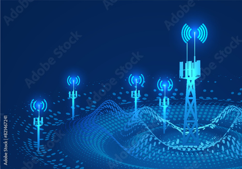 Futuristic network tower communication vector illustration.