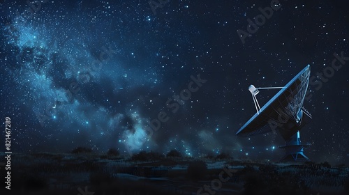 Radio telescope in starry night with milky way 