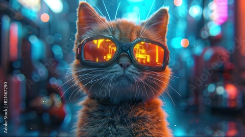 Fluffy Feline in Holographic Glasses A Futuristic Interface Design photo