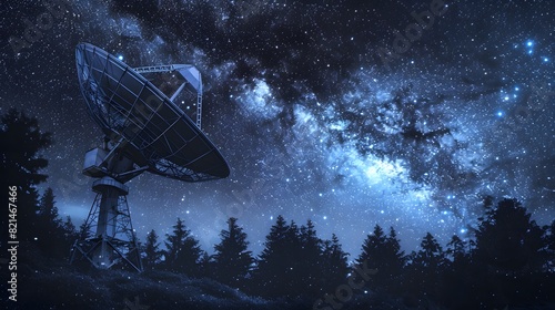 Radio telescope in starry night with milky way
 photo
