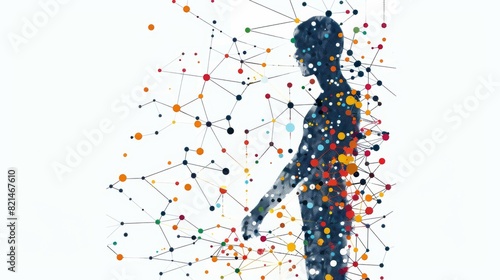 Silhouette of a person connected by a network of colorful dots