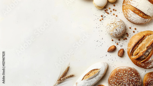 Assorted artisan breads on white, capturing natural grains and textures for a wholesome look in web design