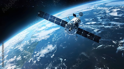 Space satellite moving outer the space with Earth plant background, satellite orbit for sending signals to ground