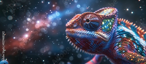 Chameleon in the Cosmic Ocean A D Rendered Adventure Amidst Stars and Comets photo