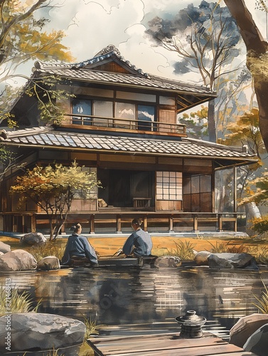 伝統的な日本の部屋と静かな景色 -