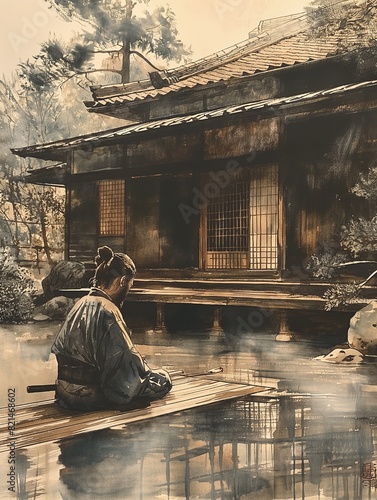 伝統的な日本の部屋と静かな景色 -