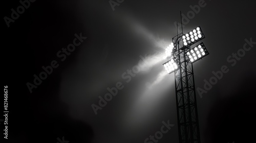 Stadium light with black background made with Ai generative technology photo