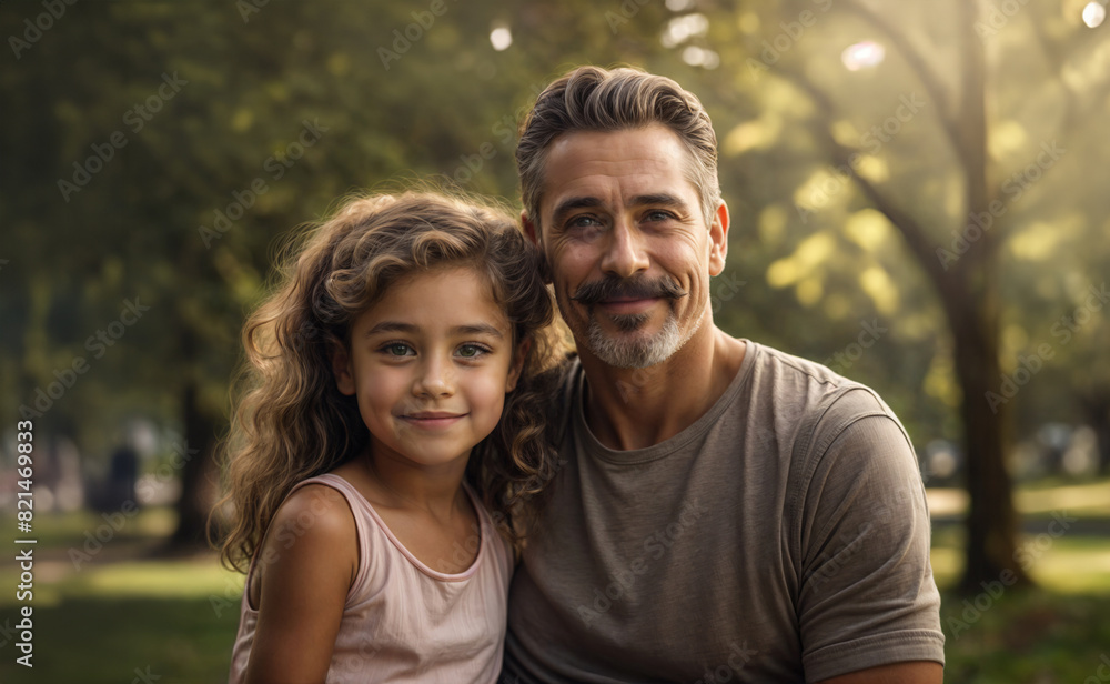Father´s day portrait. Dad and dauther in the park Father´s day portrait. Dad and dauther in the park