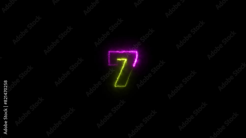 10 second neon countdown neon light effect, number 10 to 1 glowing light effect on black background. 4k video 10 second neon countdown neon light effect, number 10 to 1 glowing light effect on black background. 4k video