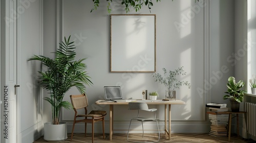 3D Render  Home Office Wall Poster Mockup  ISO A Paper Size