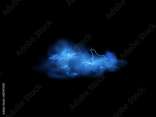 Photography Magical blue thundercloud with smog and thunder on an isolated black background