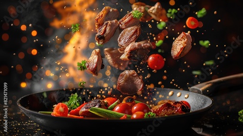 The background features visible flames, adding intensity to the cooking process © Natalia