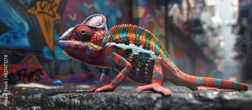 Vibrant Graffiti Street Transforms into a Chameleons Habitat in this D Rendering